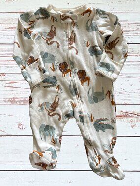 Carter’s Baby Boy 3 Month Zoo Animals Footie Pajama With Fold-Over Mittens